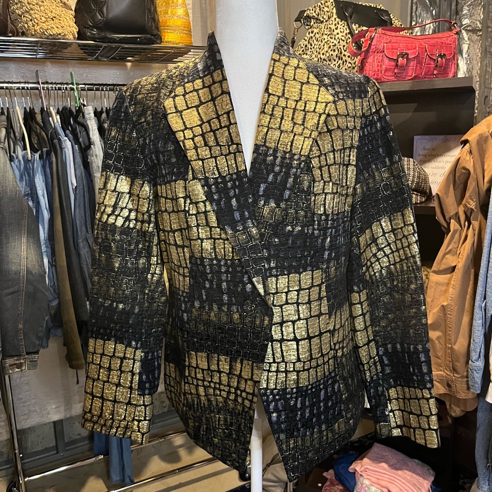 Metallic croc print blazer
